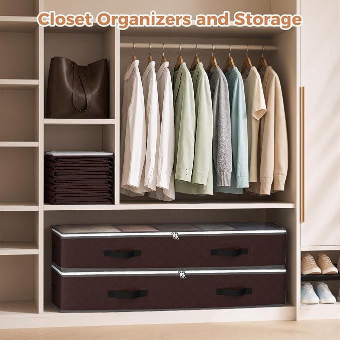 6 Pack 95L Under bed Storage Containers Brown | Underbed Storage Bags for Blankets, Towels, Comforter, Sweaters, Linen Sheets, Wrapping Paper