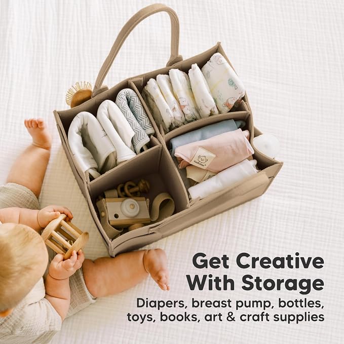 KeaBabies Baby Diaper Caddy Organizer with Handle, Portable (Taupe) | Baby Car Organizers and Storage for Nursery, Changing Table, Large Shower Gift Basket for New Mom Gifts & Boy Girl Registry