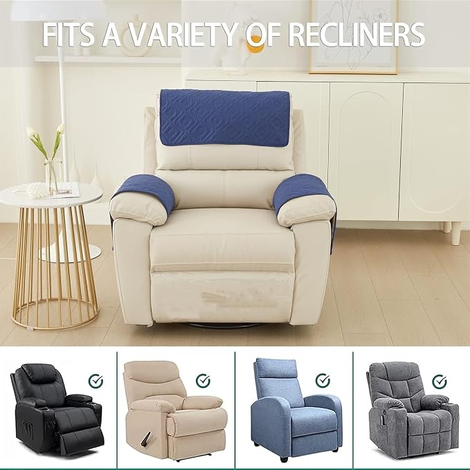 Armrest Covers Armchair Slipcover, Couch Arm Covers Recliner Covers with Storage Pockets Armrest Protector for Chair Sofa(Blue,2 Seat | 4 Piece Set)