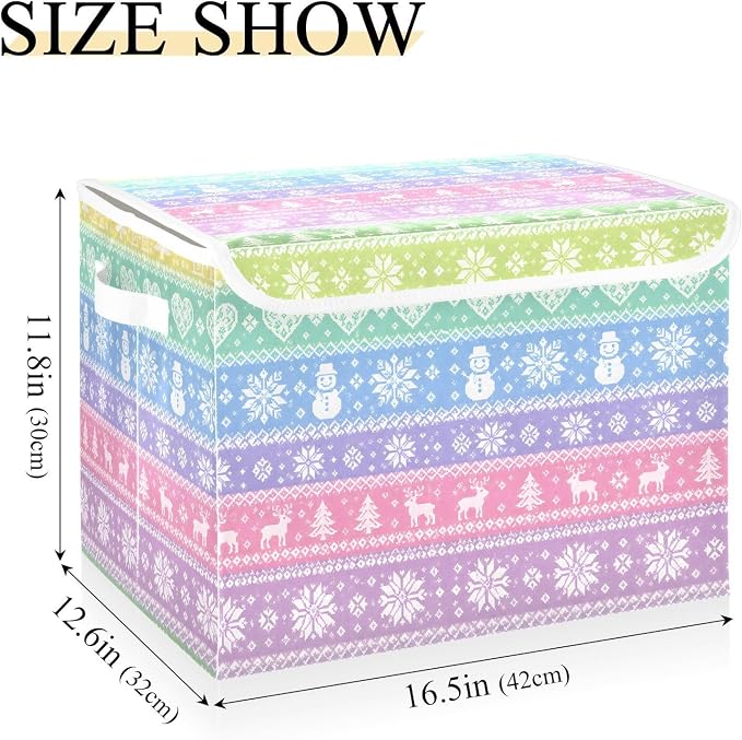 Christmas Deer Fabric Storage Bins with Lid Closet Storage Basket | Foldable & Stackable, Flip Top Dust Guard, Reinforced Handles, Home & Bedroom, Clothes & Toys, Oxford Print Basket