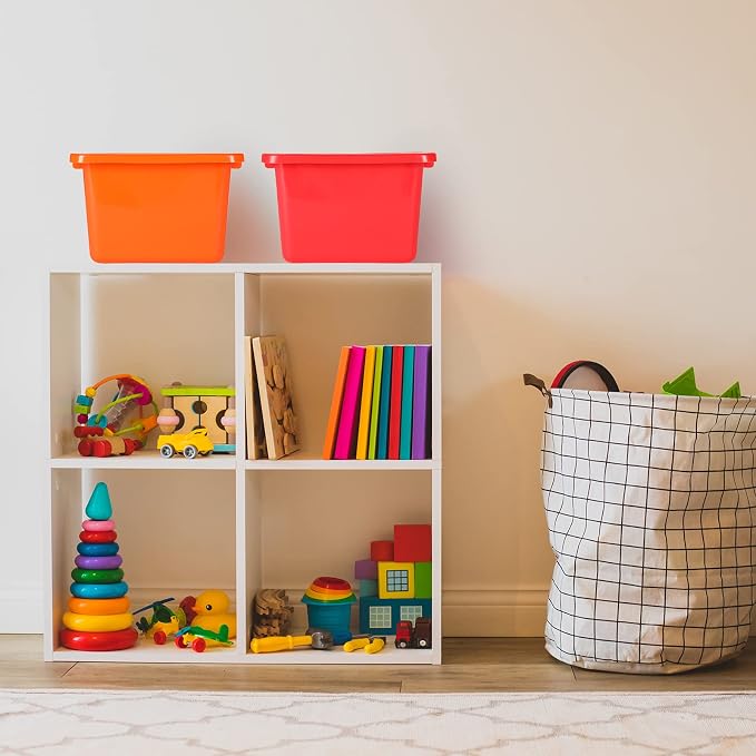 Zonon 12 Pcs Plastic Cubby Bins Office Storage Container Storage Bins Plastic Organization with 1 Pack Self Adhesive Label for Library Office Home Nursery(Bright Colors)