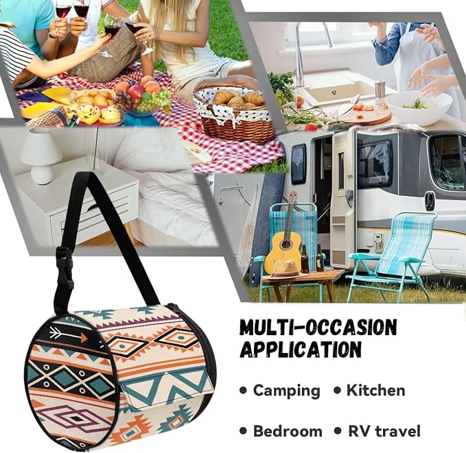 Ethnic Aztec Striped Wall Mounted Toilet Paper Holder Moisture Resistant Oxford Cloth Tissue Roll Paper Holder Hanging Bathroom Tissue Towel Roll Holder 6.3 * 6.3 * 6.3 Inch