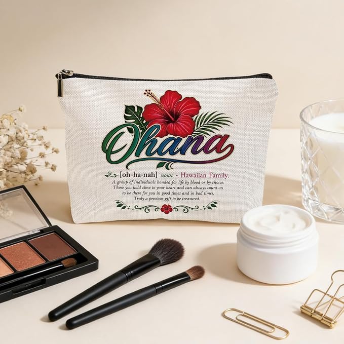Hawaii Gifts Makeup Bag, Ohana Hawaiian Gifts for Women Cosmetic Bag | Hawaiian Souvenir Travel Toiletry Bags, Appreciation Gifts for Women Girls Friends Sisters Christmas Birthday Makeup Pouch