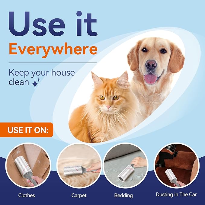 Lint Rollers for Pet Hair Extra Sticky,440 Sheets Mega Value Set with Reinforced 2 Handles and Tough Paper, Lint Roller for Clothes, Sofa Bed, Car Seat, and More
