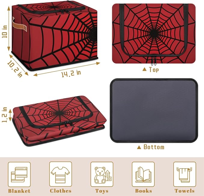 Red Storage Bins With Zipper Lid, Collapsible Trunk Organizer, Car Organizers and Storage Bins with Lids, Decorative Storage Boxes with Handle, Home Storage Baskets For Organizing