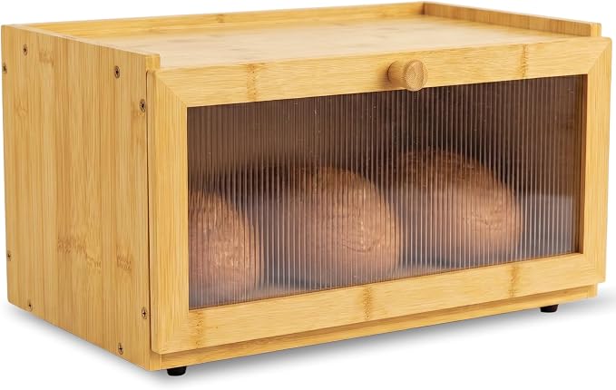 Large Bamboo Bread Box for Kitchen Countertop Acrylic Window, Extra Storage | Bread Box for Homemade Bread with Large Storage Capacity, Acrylic Window and Extra Top Storage