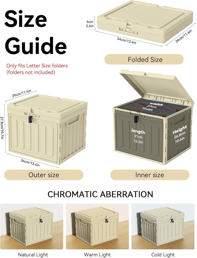 Oterri Lockable Stackable Plastic File Box with Lid for Letter-Size | Hanging File Folders Not Included. Lhaki, Large 2-Pack. Home, Office, Classroom, Dorm, Tax, Under Bed, Filing Cabinet.