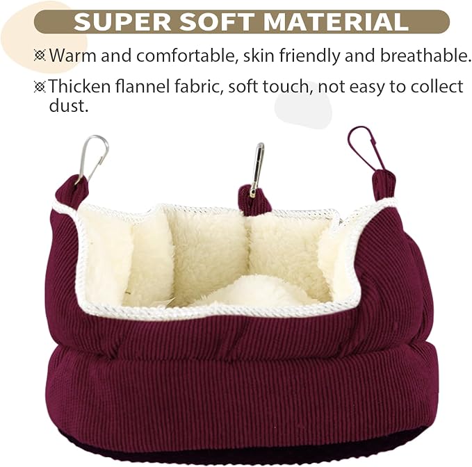 QBLEEV Bird Nest House, Parrot Winter Warm Bed for Cage Hanging Hammock | Soft plush snuggle hut tent, parrot cage accessories hideaway sleeping bed for budgie parakeet cockatiel conure lovebird