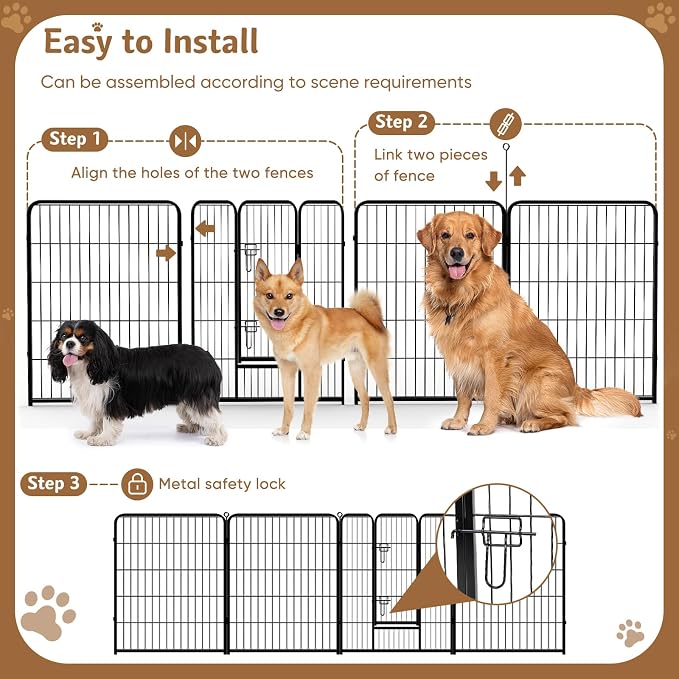DUMOS Dog Playpen 40 Inch 8 Panels Indoor Outdoor Metal Pet Fence | Foldable Dog Play Pen with Door, Portable Exercise, RV Camping, Puppy Small Medium Large Dogs