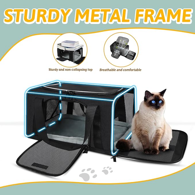 Small Pet Carrier 17" L x 12" W x 8.5" H Airline Approved, Black | for JetBlue/Frontier/Spirit Airlines, Lockable Safety Zippers and Anti-Scratch Mesh, Pets Under 8 lbs