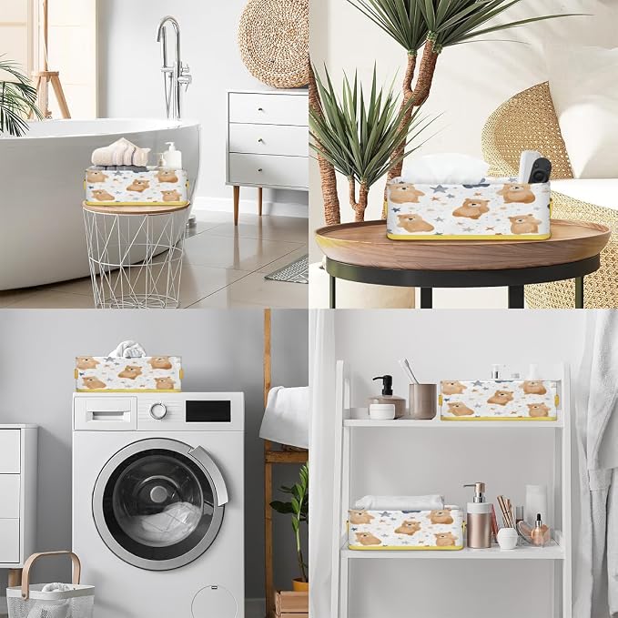 Star Bear Bathroom Storage Basket Waterproof Foldable Storage Bins with Handles Decorative Toilet Paper Storage Basket for Organizing for House Bathroom Toiletries Set of 2