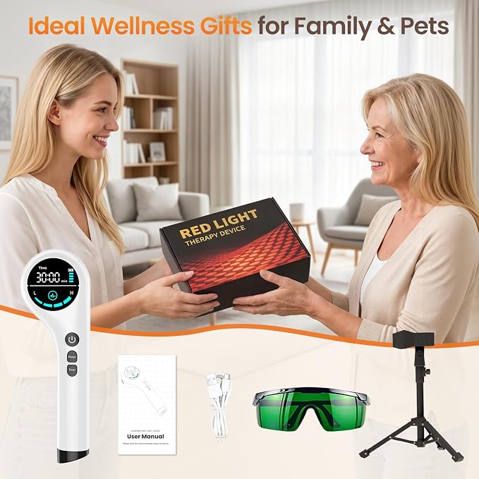 Red Light Therapy Device with Stand, 808/650nm Handheld Infrared Light Wand | Cordless Red Light Therapy for Body, Knee, Shoulder, Back, Joint, Dogs, Portable for Home Daily Comfort Office Use