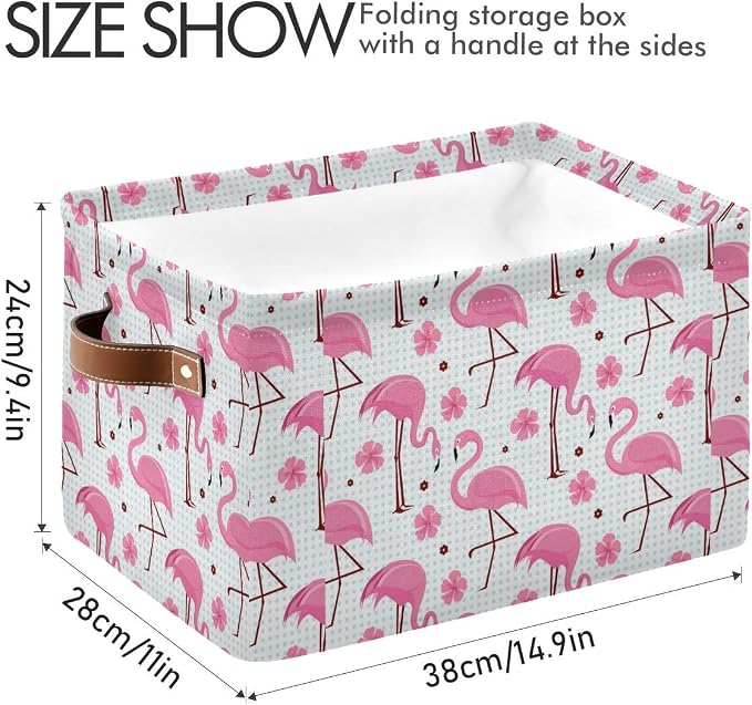 Pink Flamingos Storage Basket Bin, Large Cube Storage Box Canvas Collapsible Storage Organizer for Home Office Closet - 15 L x 11 W x 9.5 H