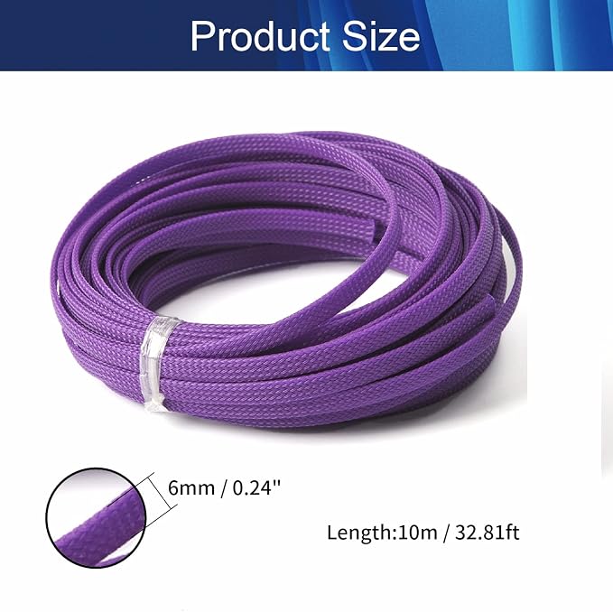 Jutagoss PET Expandable Braided Cable Sleeve, 32.8ft - 1/4 inch Purple Cable Management Sleeve, Wire Loom Tube Cord Protector for USB Cable, Power Cord, Audio Video and More, 1Pc
