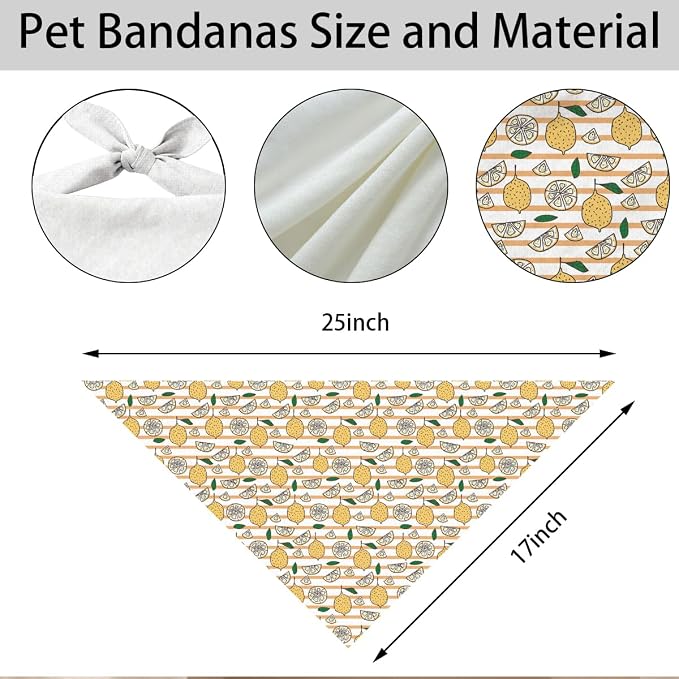 Lemon Dog Bandana, Yellow Fruit Pattern Pet Triangle Scarf for Small Medium Dogs, Cute Puppy Scarf for Daily Walks Picnic Birthday Party and Family Photos