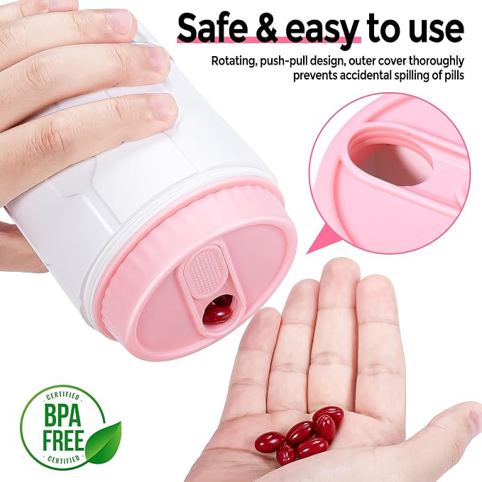 Betife XXL 7-Day Pill Organizer, Large Travel Pill Dispenser Bottle | Anti-mix, BPA-free ABS, Holds 32 fish-oil softgels per compartment, 21 labels, Pocket-size for travel, supplements.