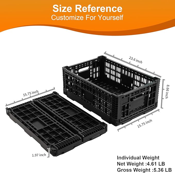 Collapsible Storage Bin Container，52 Liter Transfer heavy duty plastic storage box , Versatile Storage Basket milk crates (1)