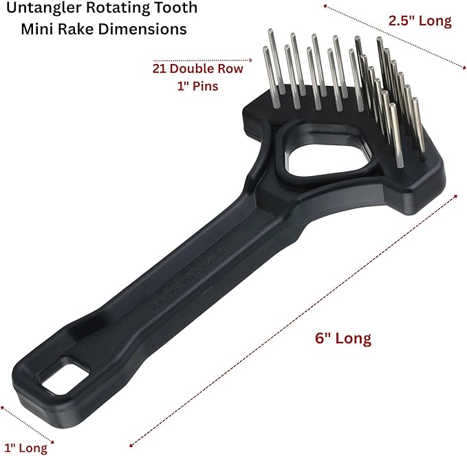 Mini-Rake V-Shape Double Row 1" Rotating Teeth Detangles and Grooms Dogs