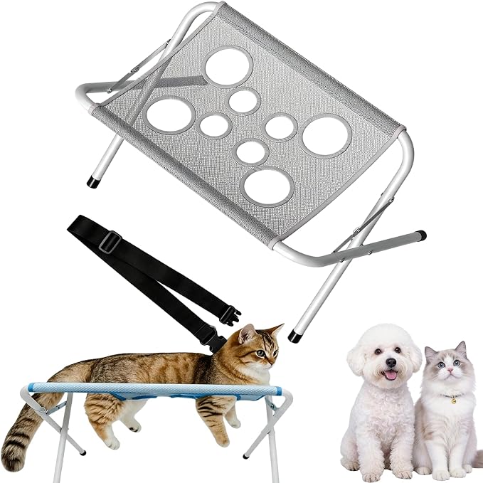 Pet Bath Sling, Pet Bathing Hammock with Strap, Dog Grooming Hammock for Bathing Nail Trimming Brushing, Multifunctional Breathable Cat Grooming Sling, Eight Hole Design,Quick Surface (Gray)