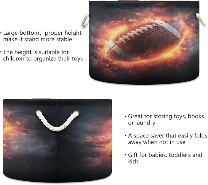 DOMIKING Large Storage Basket for Toys Burning Football Ball Dark Storage Bin Box Kids Laundry Hamper for Nursery Clothes Toys Books Home Decor