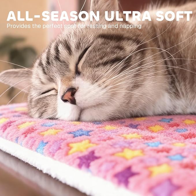 Mora Pets Cat Bed Ultra Soft Dog Crate Pad Star Print 2 Pack 18 inch Pink | Washable Crate Mat for Small Dogs and Indoor Cats, Reversible Fleece Dog Kennel Pad, Flat Pet Bed, Cat Carrier Mat