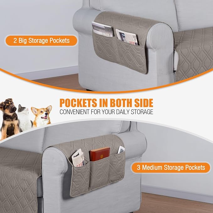 VANSOFY Waterproof Couch Cover for Pets, Khaki, 67.3" | Non-Slip, Washable, Utility Pockets, Pet Friendly, Furniture Protector Slipcover for 3 Cushion Couch