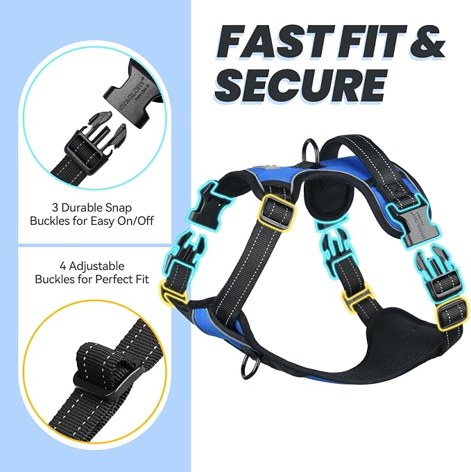 VIVAGLORY No Pull Dog Harness Vest Harness, L, Royal Blue - Plain | with Handle Front and Back Clip for Training & Pulling, No Pull & Escape Proof Padded Adjustable for Pet Puppy