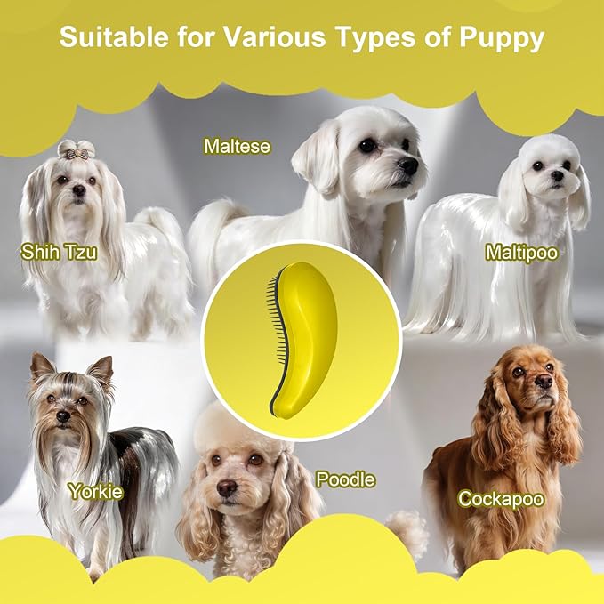 Small Dog Brush - Grooming Tool for Teddy, Yorkies, Maltese, Shih Tzu, Chihuahua - Puppy Hair Brush (Yellow)