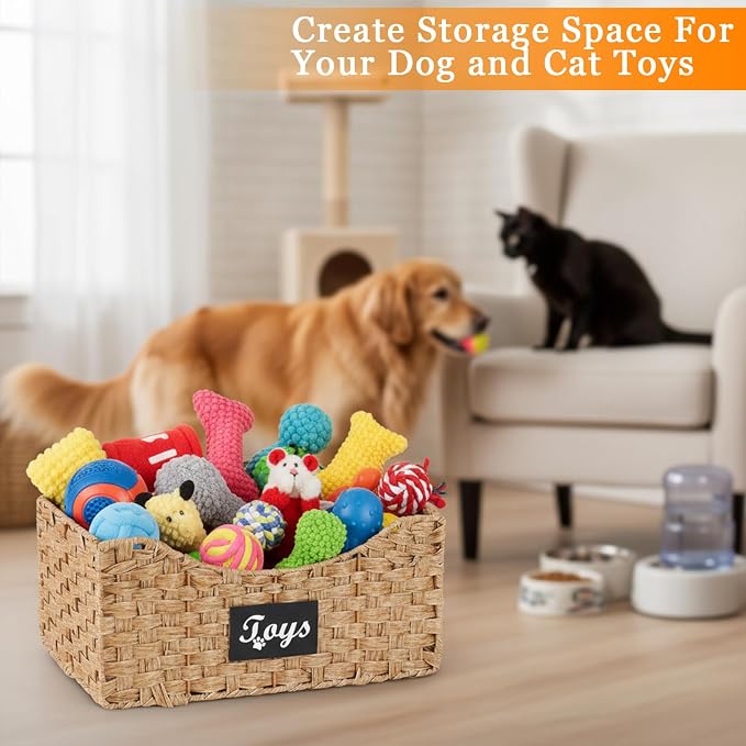 Dog Toy Basket Metal Wire Woven Dog Toy Storage Organizer, Foldable Storage Bin with Label, Decorative Pet Basket for Living Room,Bedroom,Playroom and Home Organization, Pet Owners and Families