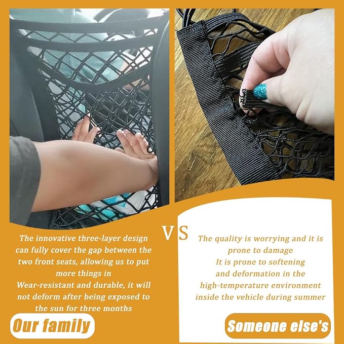 Car Mesh Organizer, Car Organizers and Storage, 3 Layer Driver Storage Netting Pouch, Auto Accessories Elastic Mesh Trunk Bag Backseat Pet Kids Barrier Universal for SUV Van Truck