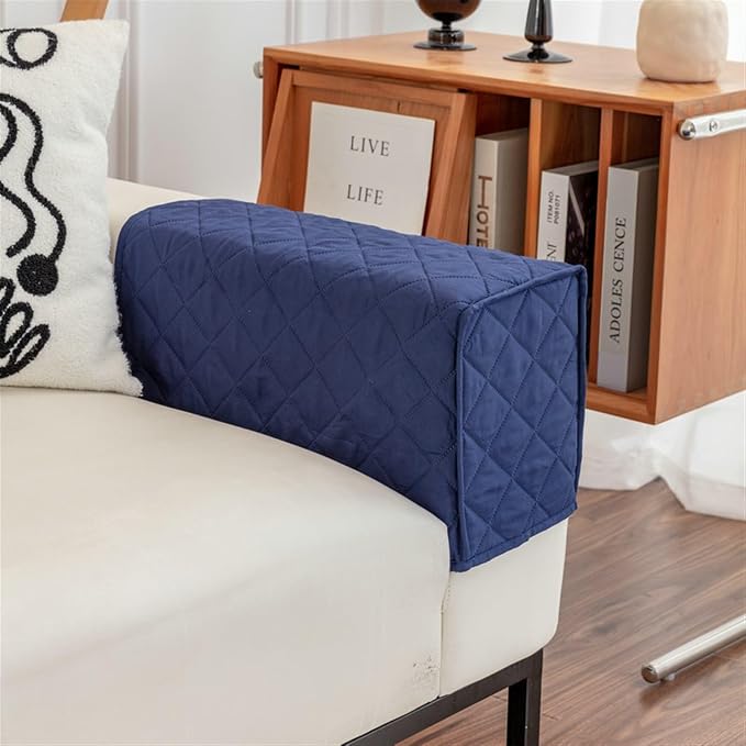 Modern Couch Arm Covers Universal Arm Rest Covers for Sofa Thickened Arm Chair Covers Set of 2 with Pockets Waterproof and Ant-Slip Armrest Organizer(Navy)