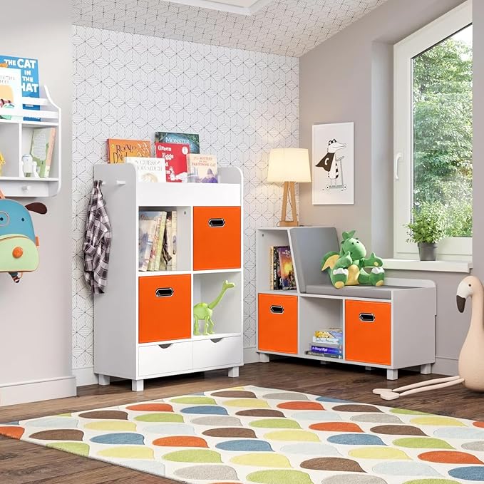 Black Foldable Storage Cubes Bins, Fabric Storage Box Cubes Organizer Baskets with Dual Handles for Home Organizer,Set of 3,(Orange)