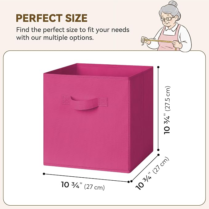 GRANNY SAYS 11 Inch Cube Storage Bin, Cube Organizer Bins, Rose Red, 6-Pack | Collapsible Storage Boxes with Thickened Base Plate, Sturdy Handles, Decorative Baskets for Shelves, Closet