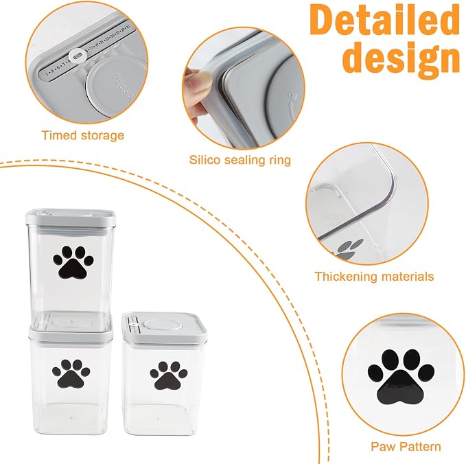 3pack Airtight Dog Treat Jars|48oz POP Dog Cat Food Container|Plastic Dog Cat Treat Container for Kitchen Counter|Puppy Food Bin|Dog Cookie Jar-Keep Food Fresh Crispy-BPA free