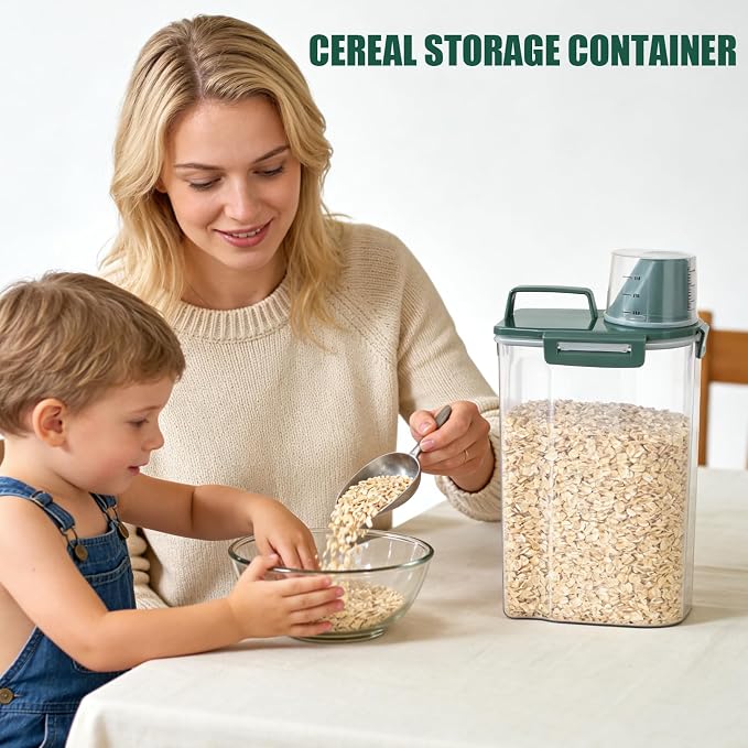 2 Pack 3 Lbs Pet Dog Cat Food Storage Containers for Travel - Pine Green | Airtight Bird Seed Storage Container, 5 Lbs Rice Dispenser Flour Holder for Cereal Oatmeal Pour Spout Measuring Cup Handle