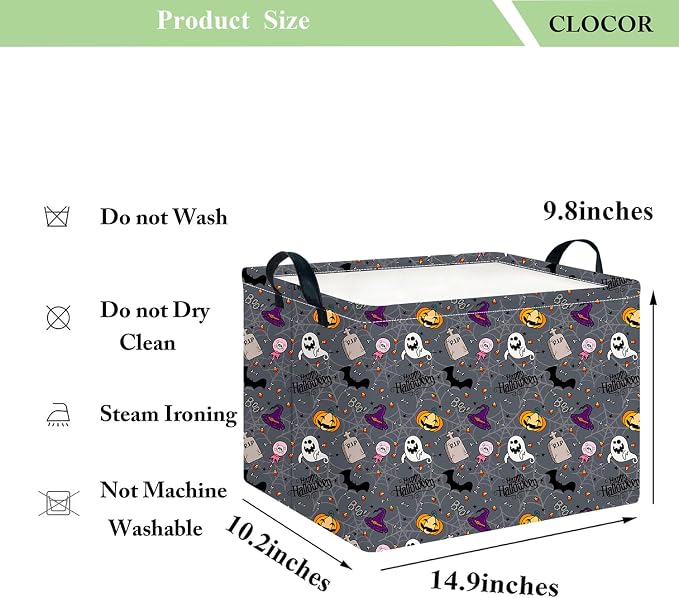 CLOCOR Rectangular Storage Basket,Collapsible Cute Pattern Storage Bin,Waterproof Books Box with Handles,Gift Basket(Grey Tombstone Halloween)