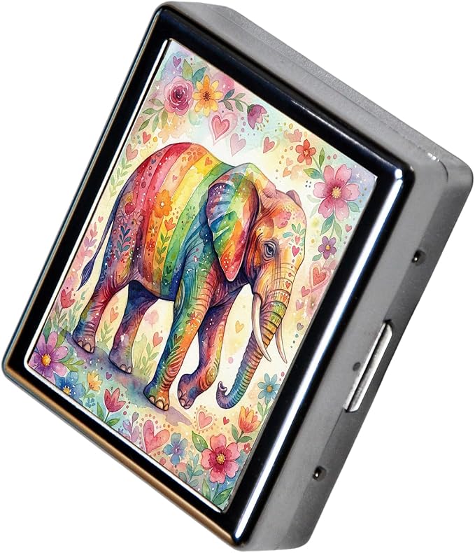 Weekly Pill Organizer, Metal Pill Box with 8 Compartments, Small Travel Pill Case for Purse Pocket, Medicine Vitamin Supplement Organizer (Rainbow Elephant)