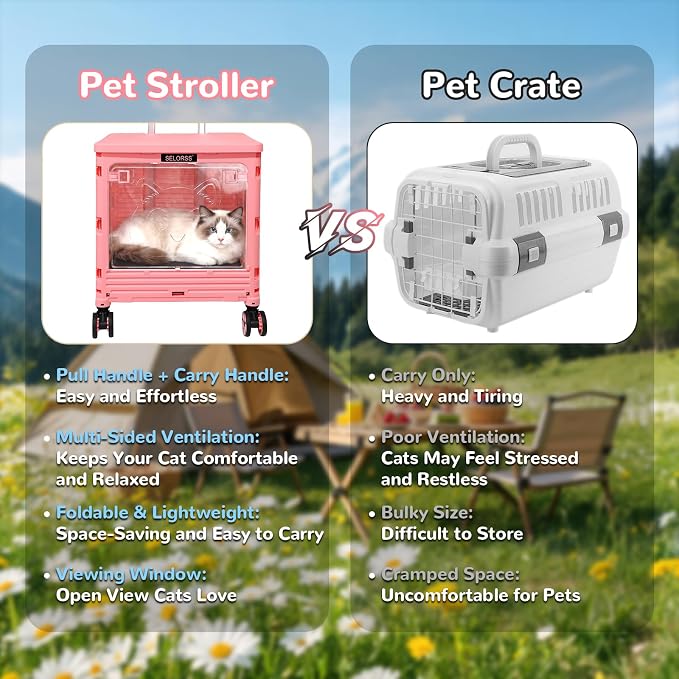 FELICON SELORSS Folding Utility Cart Portable Rolling Crate Handcart-Pink | Magnetic Sliding Lid+Lockable Transparent Front Panel,Telescoping Handle,4 Swivel Wheels Tote for Travel Shop Office Teacher