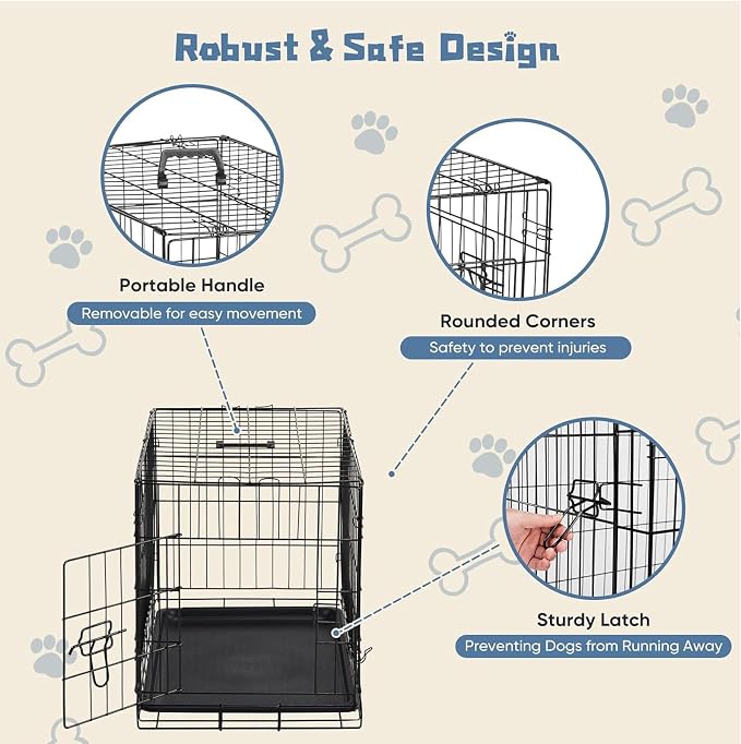 DUMOS Dog Crate 30 Inch, Foldable Puppy Small Medium Dog Cage Pet Kennel | Single Door Metal Wire, Plastic Leak-Proof Pan Tray, Portable Indoor Outdoor Training Travel