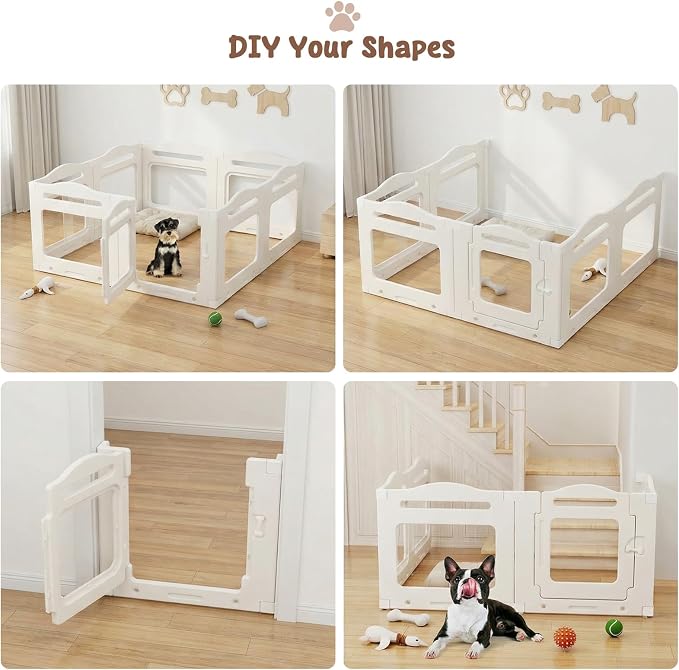 Clear Acrylic Dog Playpen Indoor, Puppy Kennel w/Locking Door, Pet Gate | 23.6 in 8-Panel Design, Easy to Clean & Install Play pen for Medium Dogs and Puppies, Stable Indoor Area Setup for Home Use