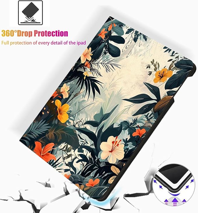 for Microsoft Surface Go 4/3/2/1-10.5" 2021 Tablet Case,Auto Wake/Sleep,Adjustable Stand Protective Cover - Tropical Plant