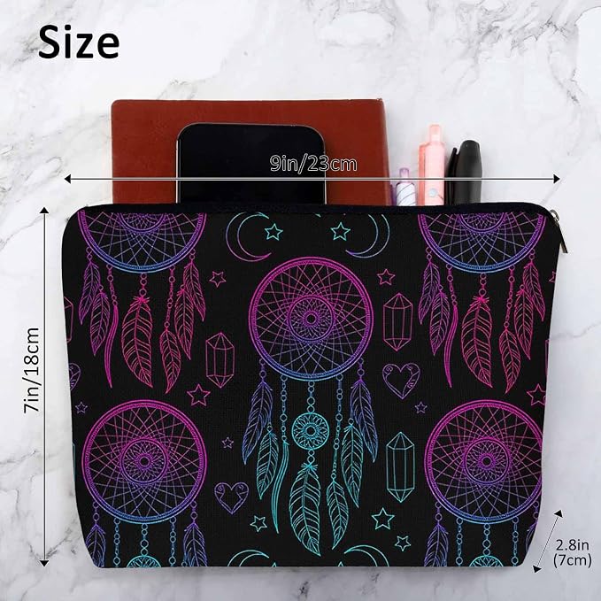 Dream Catcher Cosmetic Travel Bag For Toiletries, Native American Style Dreamcatcher Feathers Makeup Bag Toiletry Bags For Women, Flax Cosmetic Bags Make Up Bag Purse Toiletries Bag