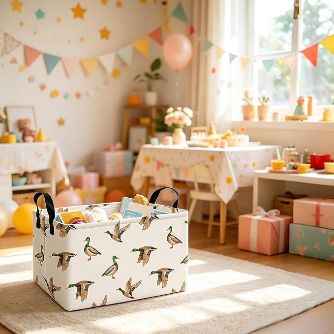 Rectangular Mallard Duck Storage Basket | Gifts Bag for Books,Clothes,Gifts,Pets-Perfect for Home,Office,Nursery,Dorm,Shelf