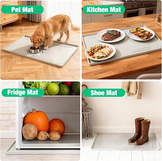 Under Sink Mat 22 X 19, Waterproof Silicone Cabinet Kitchen Liner, Beige | BPA-Free Raised-Edge Cabinet Protector & Leak Tray for Bathroom Cabinets, Boots, Pet Feeding Dog & Cat Mats, Dishwasher Safe