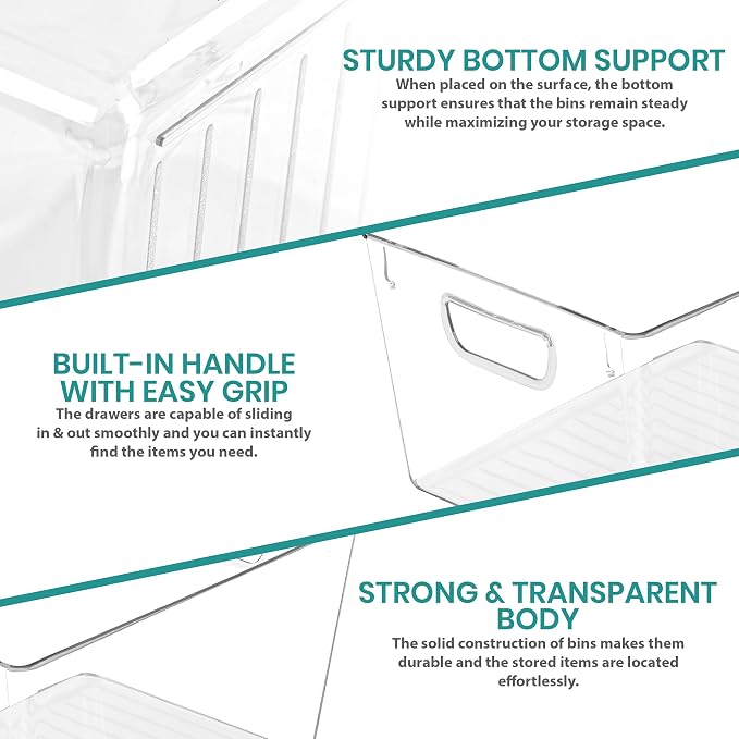 Utopia Kitchen Pantry Organizers and Storage Bins, 6 Pack, Large, Clear | Storage Bins for Pantry, Durable Freezer Organizer Bins With Handles for Organizing Fridge, Kitchen Organization