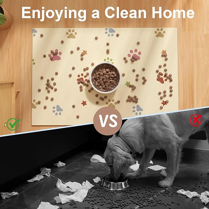 Dog Feeding Mat 16"x24", Absorbent Mat for Dog Water Bowl, Rubber Pet Food Mat, Pet Food Mats for Floor Waterproof, Pet Placemats for Food and Water, Cat Feeding Mat, Beige