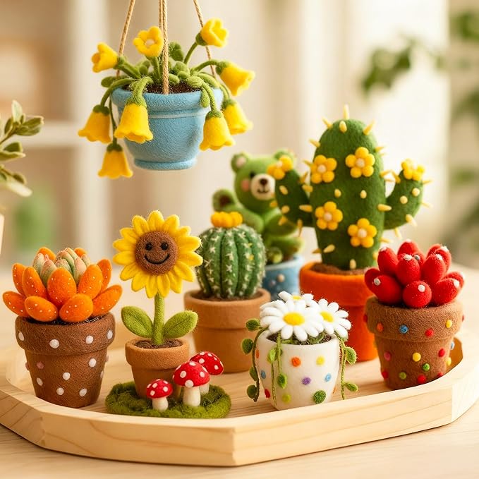 Needle Felting Kit for Beginners, 28 Colors Wool Roving DIY Succulent Plants Craft Set with Felting Needles, Pad & Tools, Wool Felt Kit for Mini Potted Plants Home Decoration & Christmas Gift