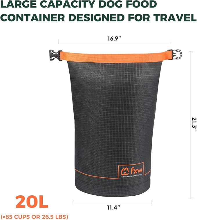 FXW Dog Food Travel Bag, Large Capacity for Travel Kibble Storage, 85 Cups | for RV Road Trips, Camping, Longterm Dog Boarding, Freshness Support, Odor Control, Easy Pouring