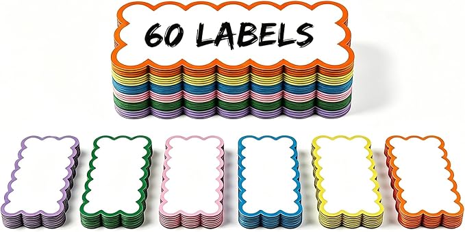 60 Pack Magnetic Dry Erase Labels, 3.2 x 1.3 in Colorful Reusable Name Tags for Whiteboard, Flexible Magnetic Strips for Classroom Organization, Refrigerator, Office & Lockers, 6 Colors