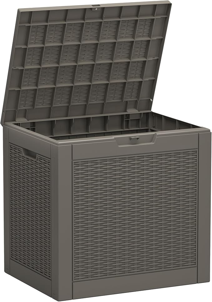 33 Gallon Outdoor Storage Box Waterproof Deck Box for Patio | Gray, Resin, Small, Weatherproof, Lockable, Compact, Easy Assembly, Patio Pool Garden Accessories Storage, Organization